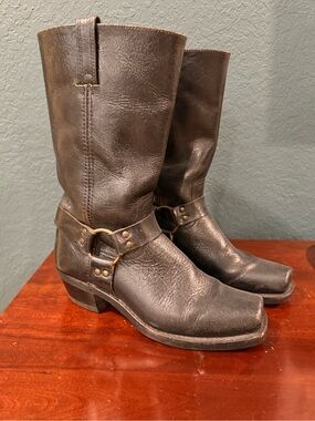 Frye Women's Black Leather Harness Moto Boots 10